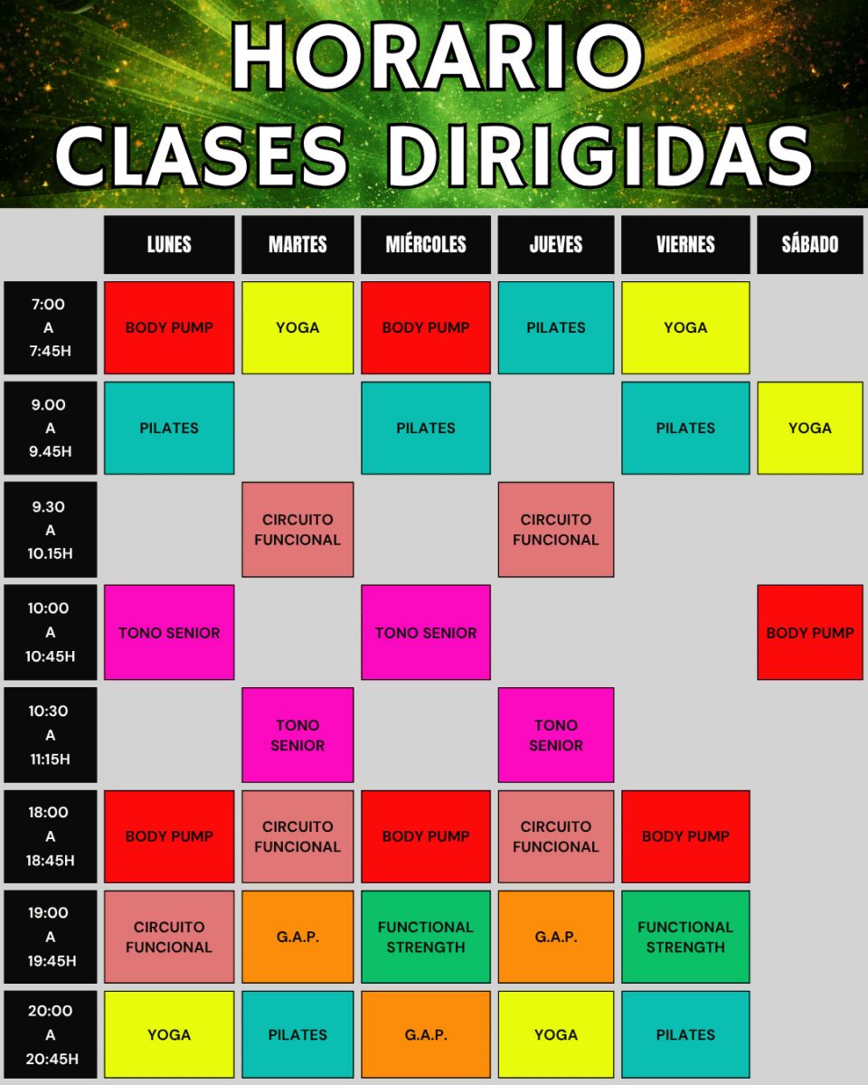 horario clases dirigidas RODAFIT